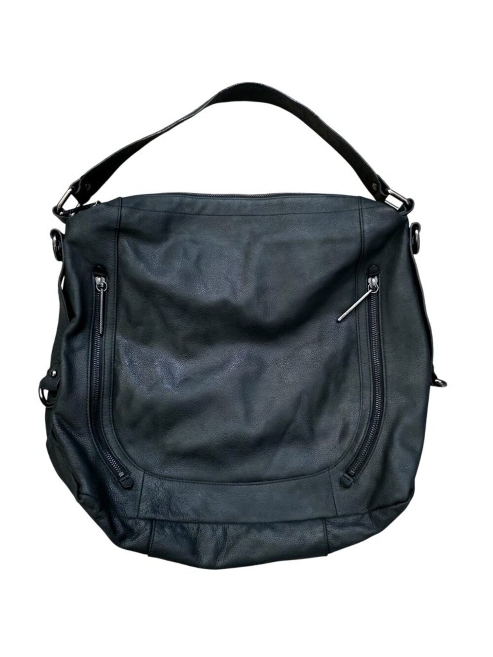 Elliott Lucca Black Pebbled Soft Leather Shoulder Bag Hobo Slouch Purse - Picture 2 of 11